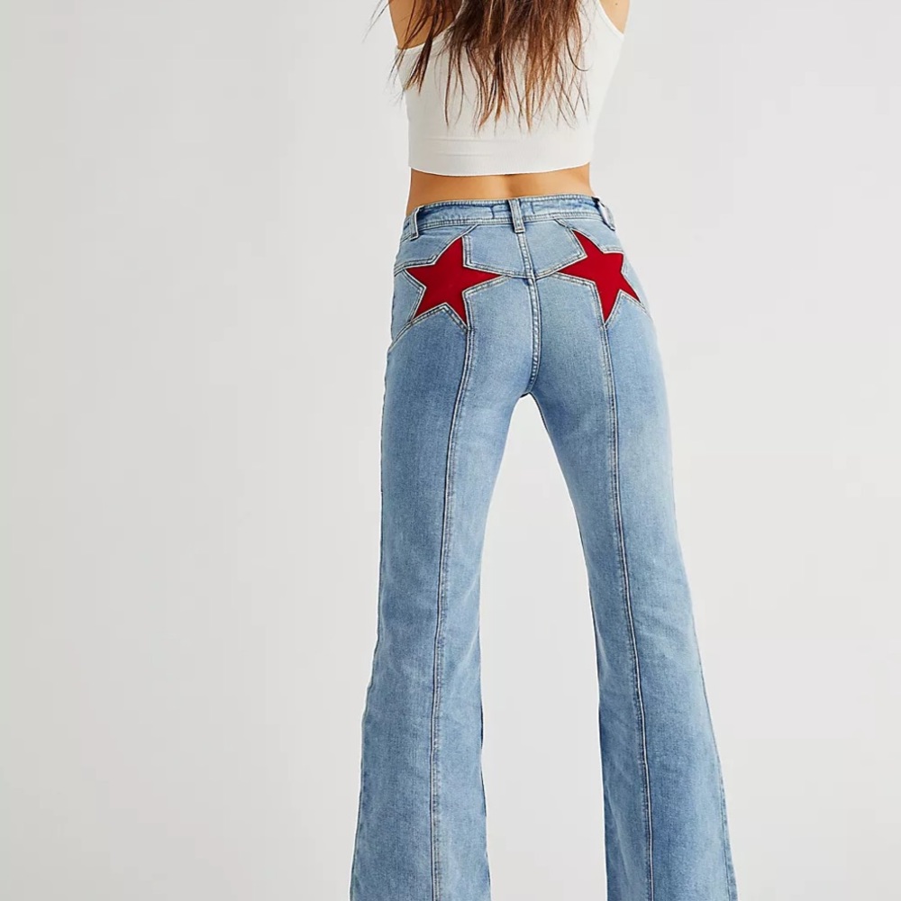 Red Star Print Free People Jeans